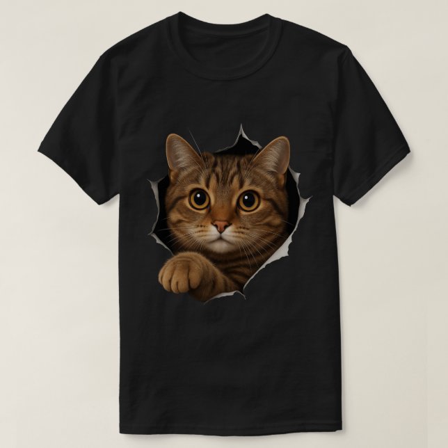 Peekaboo Cat Design – Cute 3D Illusion Kitty Art T-Shirt (Design Front)