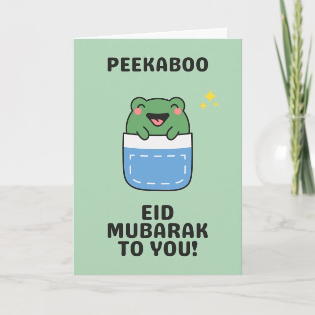 Peekaboo Cute Frog Kawaii Eid Mubarak Card (Front)
