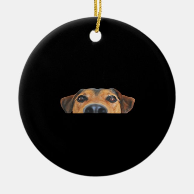 Peekaboo Dog Ceramic Ornament (Front)