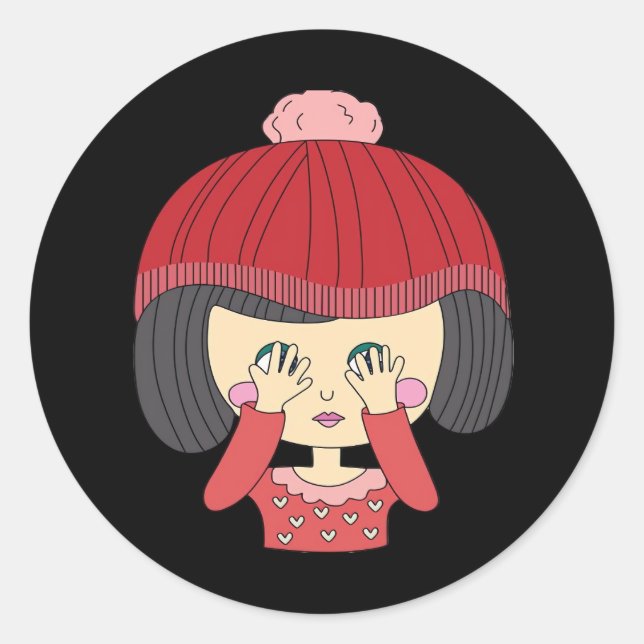 Peekaboo Girl Sloth Design Classic Round Sticker (Front)