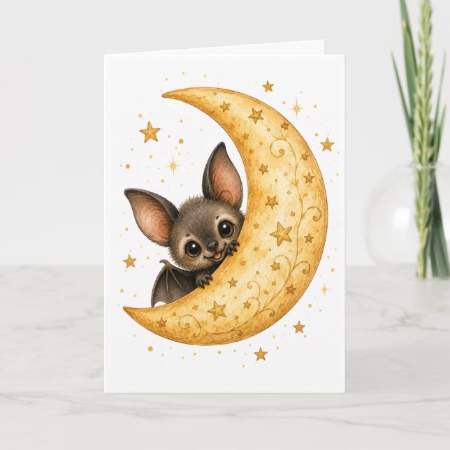 Peekaboo Pumpkin Patch Bat Halloween Watercolor  Card (Front)