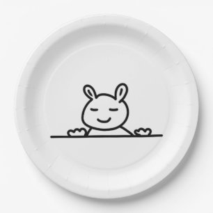 Peekaboo Rabbit Cartoon Sketch Classic Paper Plate
