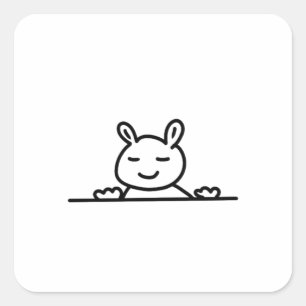 Peekaboo Rabbit Cartoon Sketch Classic Square Sticker
