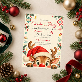 Peekaboo Reindeer Christmas Party Invitation