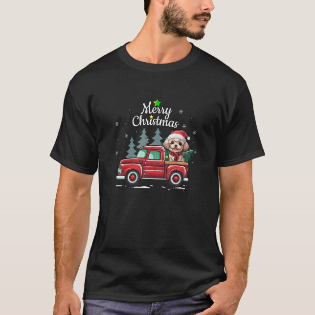 Peekapoo Christmas Dog Truck Plaid Funny Xmas Tree T-Shirt (Front)