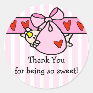 Peeking Baby Girl Thank You Baby Shower Sticker