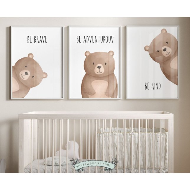 Peeking Bear Nursery Prints  Set of 3 Affirmations (Our delightful minimalist Set of 3 Peeking Bear Nursery Prints is part of our BEST SELLING Peeking B)
