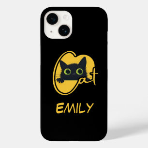Peeking Black Cat: Big Green Eyes Feline Design Case-Mate iPhone 14 Case