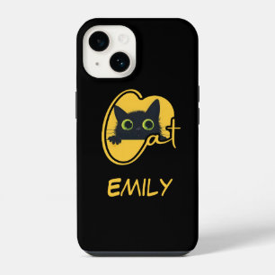 Peeking Black Cat: Big Green Eyes Feline Design iPhone 14 Case