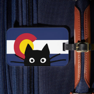 Peeking Black Cat Colorado Flag Luggage Tag