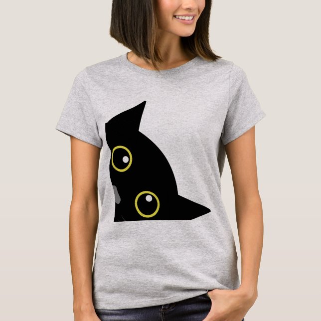 PEEKING BLACK CAT CURIOUS T-Shirts (Front)