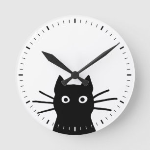 Peeking Black Cat Funny Cat Round Clock