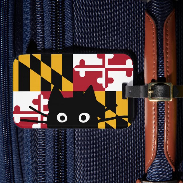 Peeking Black Cat Maryland State Flag Luggage Tag (Front Insitu 4)