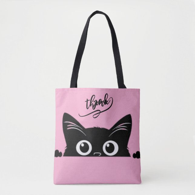 Peeking Black Cat Tote Bag (Front)
