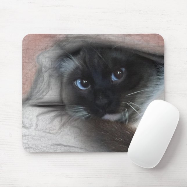 Peeking Blue Eyed Siamese Kitten Sketch Art Mouse Pad (With Mouse)
