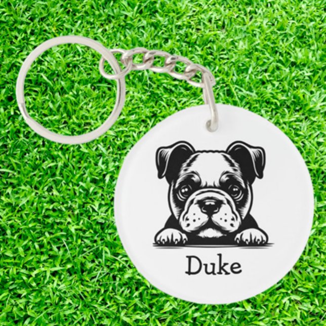 Peeking Boxer Terrier Puppy Personalised  Key Ring (Thoughtful Gifts for Boxer Dog Lovers)