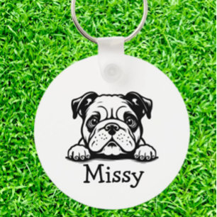 PEEKING Bulldog Puppy Personalised Key Ring