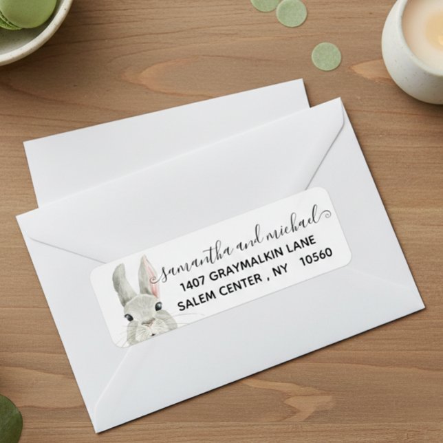 Peeking Bunny Easter Spring Calligraphy Address  Return Address Label (Creator Uploaded)
