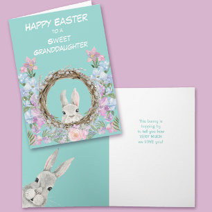 Peeking Bunny Wreath Granddaughter Easter Card