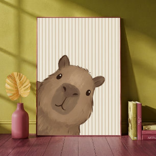 Peeking Capybara Cute Animal Nursery Art Print 