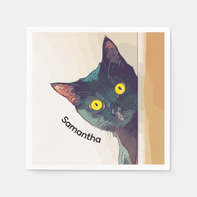 Peeking Cat Design Paper Napkin (Front)