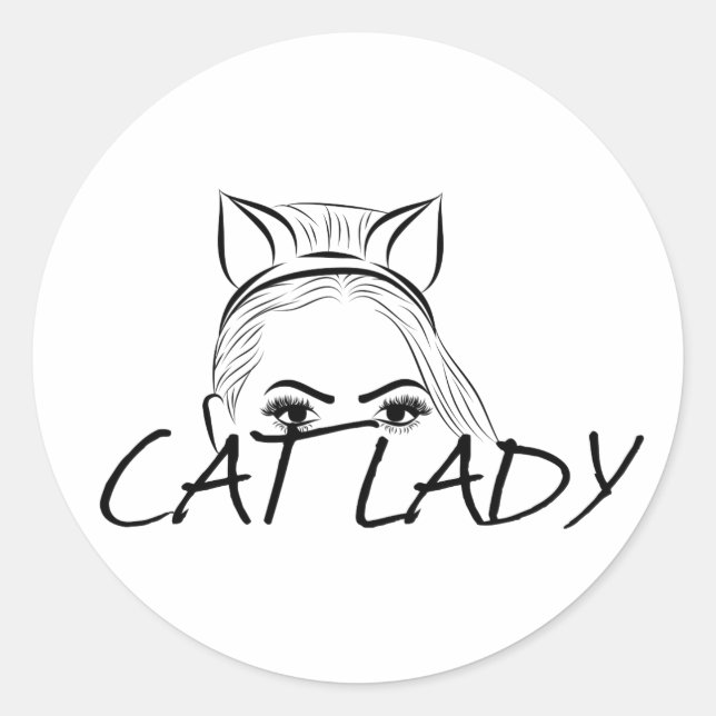 Peeking Cat Lady Classic Round Sticker (Front)