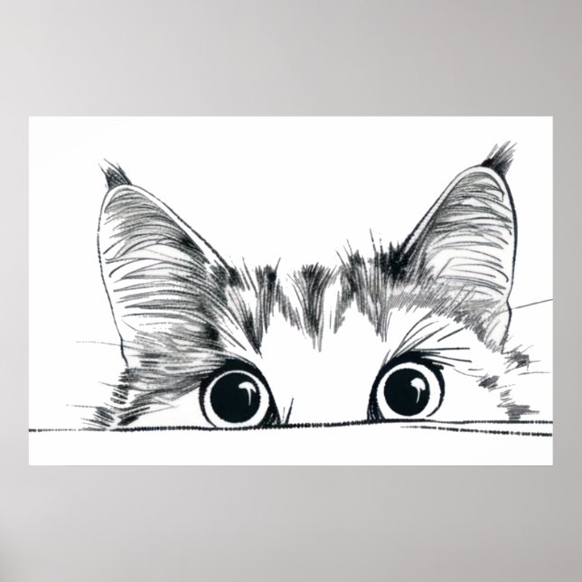 Peeking Cat line drawing Poster (Front)
