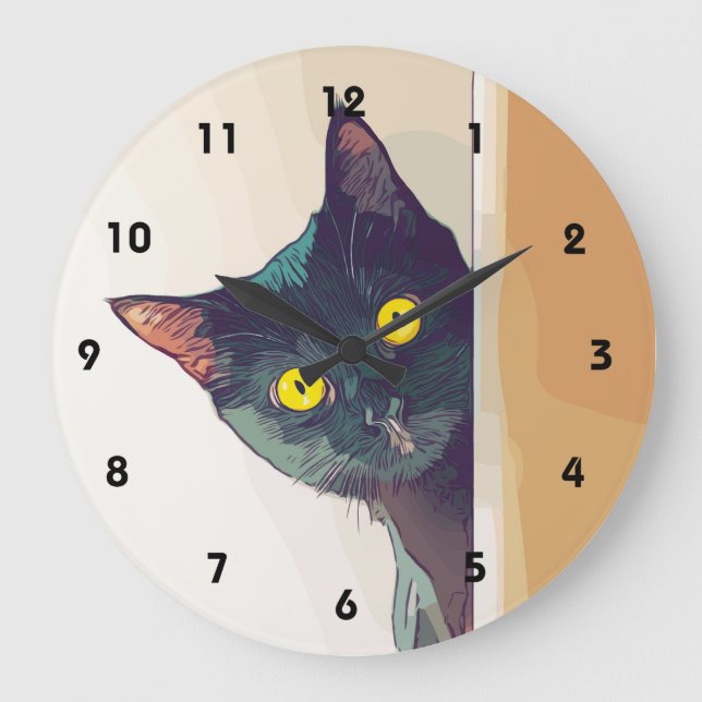 Peeking Cat Wall Clock (Front)