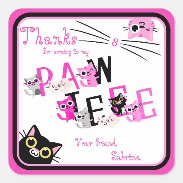 Peeking Cats Pink Thank You Square Sticker (Front)