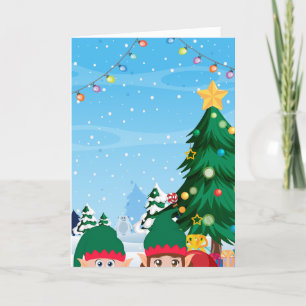 Peeking Christmas Elves Holiday Card
