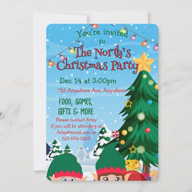 Peeking Christmas Elves  Invitation (Front)