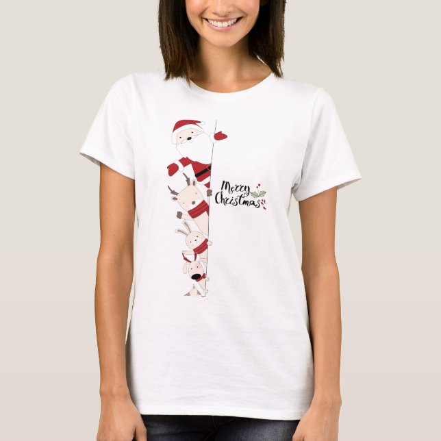 Peeking Christmas Friends T-Shirt (Front)