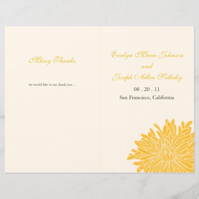 Peeking Chrysanthemum Wedding Program (Front)