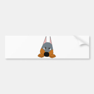 peeking dobie blue and rust bumper sticker