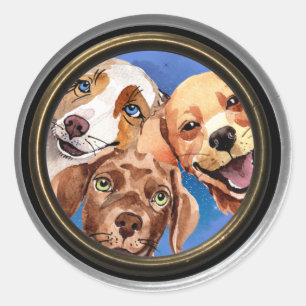 Peeking Dogs Classic Round Sticker