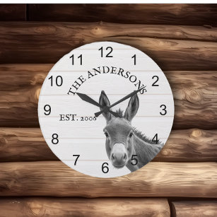 Peeking Donkey Cute Personalised  Large Clock
