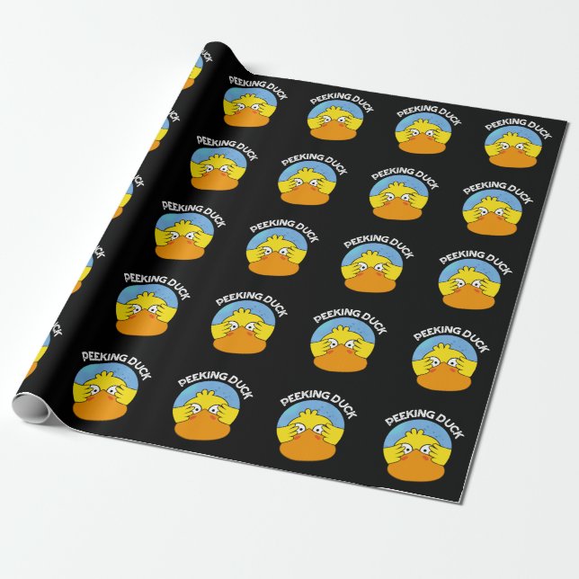 Peeking Duck Funny Animal Chinese Dish Pun Dark BG Wrapping Paper (Unrolled)
