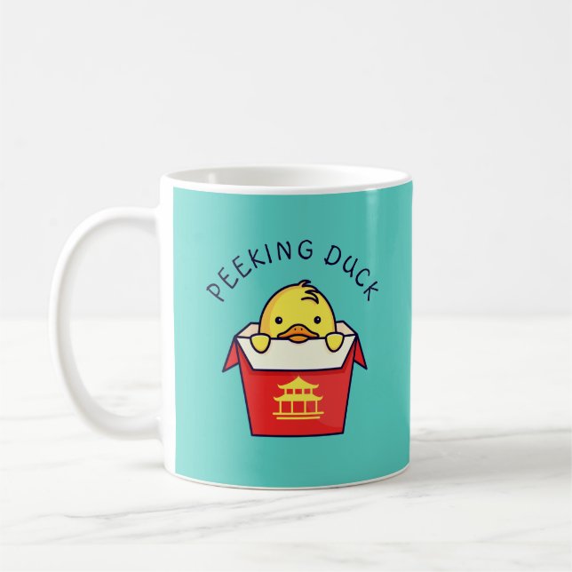 Peeking Duck Pun Coffee Mug (Left)