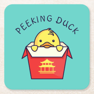 Peeking Duck Pun Square Paper Coaster