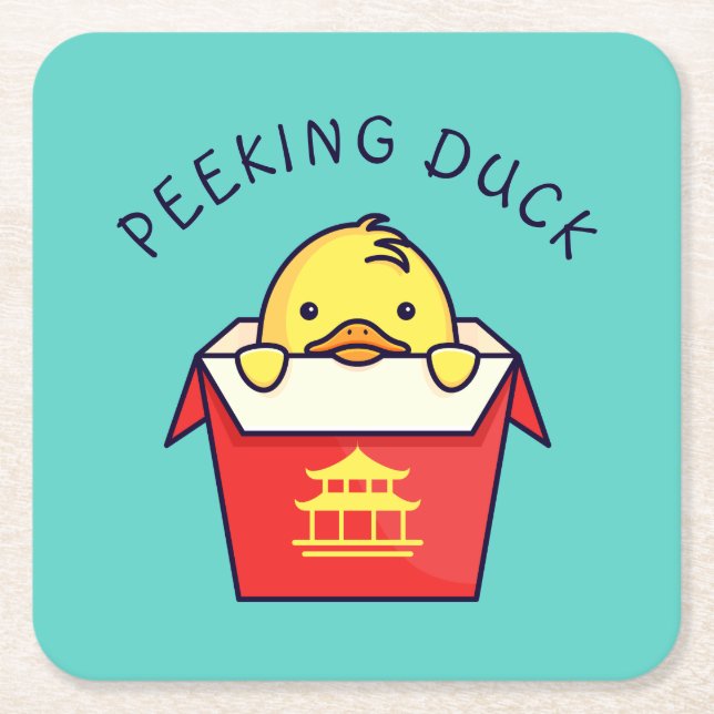 Peeking Duck Pun Square Paper Coaster (Front)