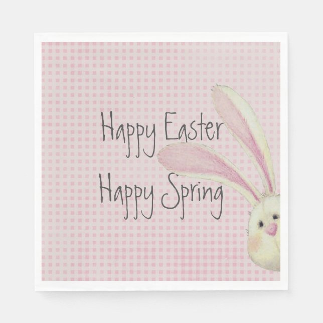 Peeking Easter Bunny On Gingham Napkin (Front)