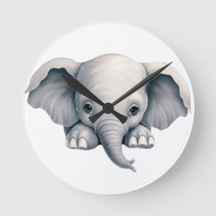 Peeking Elephant Round Clock