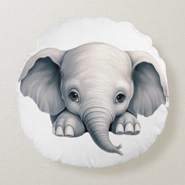 Peeking Elephant Round Cushion (Front)