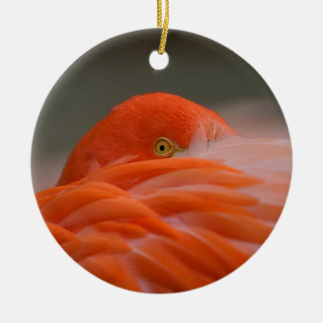 Peeking Flamingo Ceramic Ornament (Front)