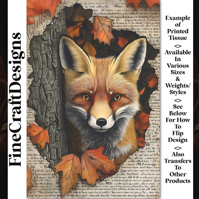 Peeking Fox Autumn Leaves Ephemera BK5 Decoupage Tissue Paper (Creator Uploaded)