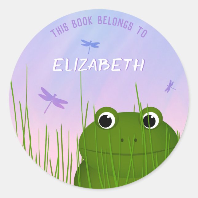 peeking frog book label with child's name (Front)