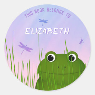 peeking frog book label with child's name