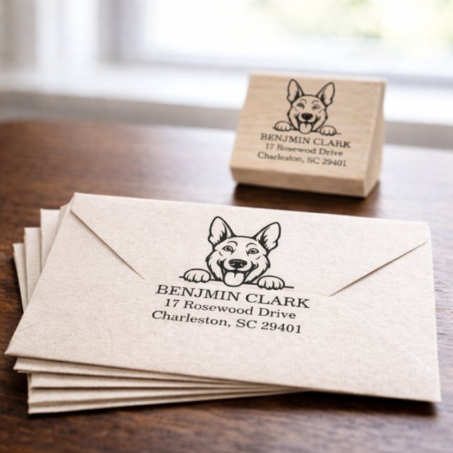 Peeking German Shepherd Pet Dog Return Address Rubber Stamp (peeking german shepherd rubber stamp)