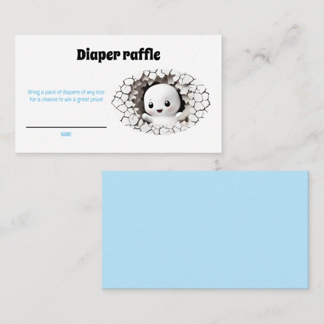 Peeking Ghost Blue Baby Shower Diaper Raffle Card (Front/Back)