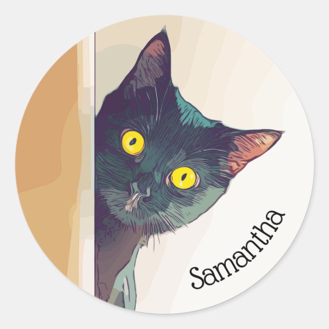 Peeking Kitty Design Classic Round Sticker (Front)